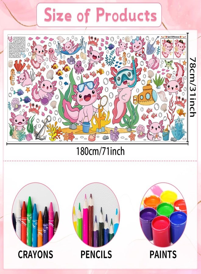 InIsaJace Axolotl Large Coloring Poster, Pink Cute Giant DIY Coloring Table Cloth for Kids Axolotl Party Decorations, Salamander Undersea World Poster Activity Boys Girls(71 X 31 Inches) - Image 2